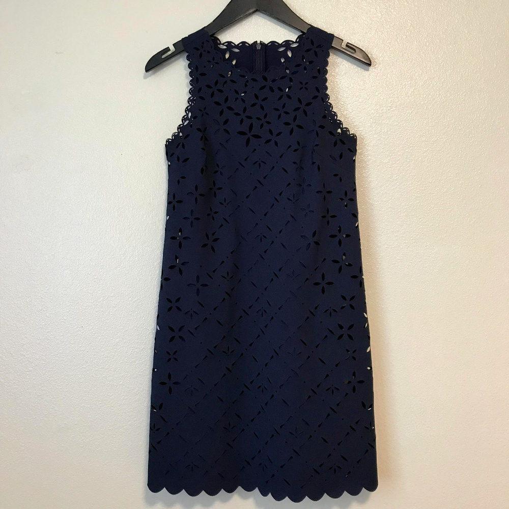J.Crew navy laser-cut floral shift dress